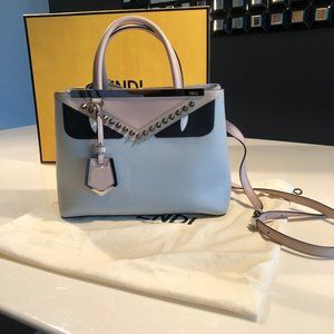 Fendi Petite 2Jours Monster Calf Tote Pearl Grey